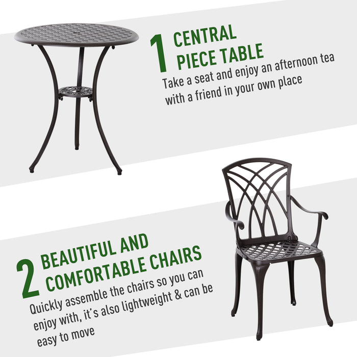 Elegant Cast Aluminium 3-Piece Bistro Set - Includes Coffee Table & 2 Chairs for Outdoor Use - Ideal Garden and Patio Furniture for Relaxation