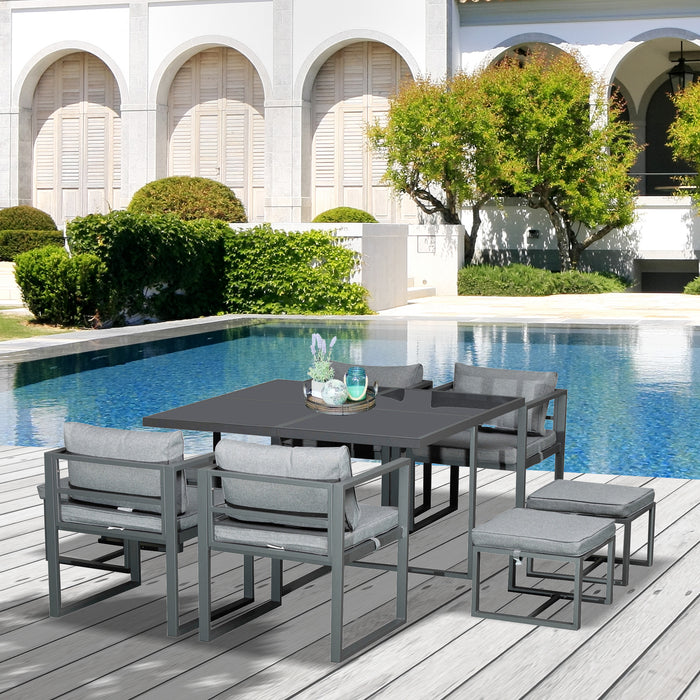 9PCs Patio Dining Set - Comfortable Cushioned Chairs and Ottomans for Outdoor Entertaining - Ideal for Family Meals and Social Gatherings