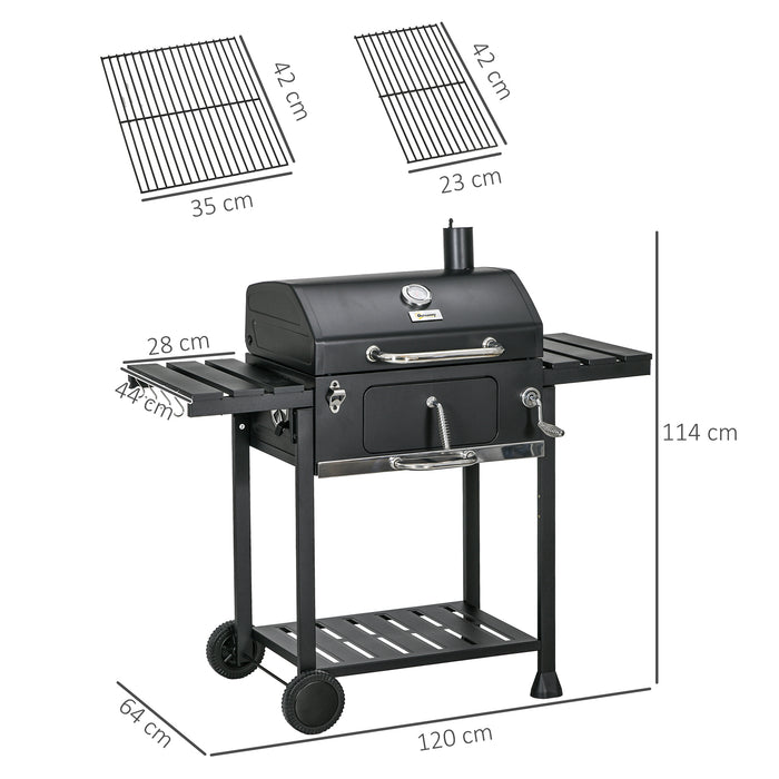 Adjustable Charcoal Grill with Built-in Thermometer - Durable BBQ with Warming Shelf - Perfect for Outdoor Cooking & Entertaining