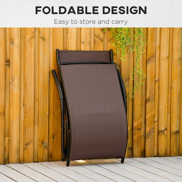 Reclining Garden Sun Lounger - Folding Chaise Lounge Chair for Beach, Poolside, Patio in Dark Brown - Ultimate Comfort for Outdoor Relaxation