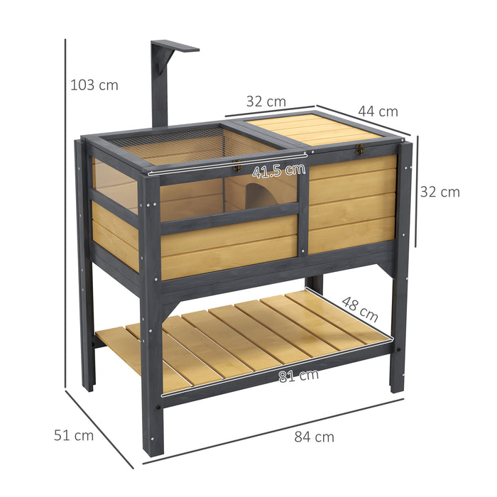 Tortoise Habitat Home - Wooden Enclosure with Shelter, Run Area, Basking Shelf & Lamp Holder - Ideal for Reptile Safety and Comfort