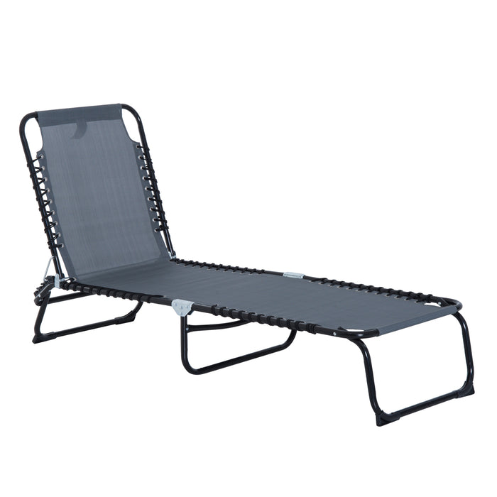 Folding Sun Lounger with 4-Position Adjustable Back - Beach Chaise Chair Ideal for Garden, Camping & Hiking - Grey Recliner for Outdoor Relaxation