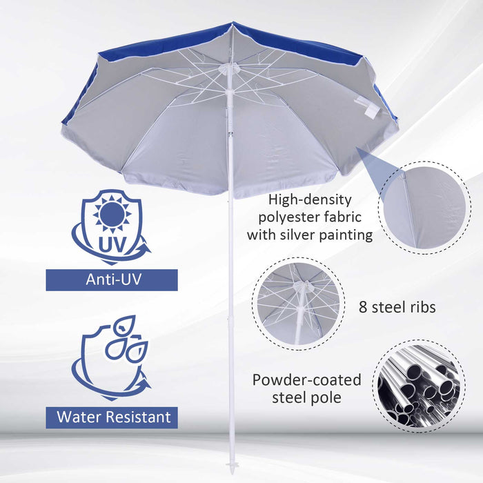 Extra Large 1.7x2m Tilted Beach Parasol - Sturdy Steel Frame, Blue Canopy - UV Protection for Outdoor Leisure and Picnics