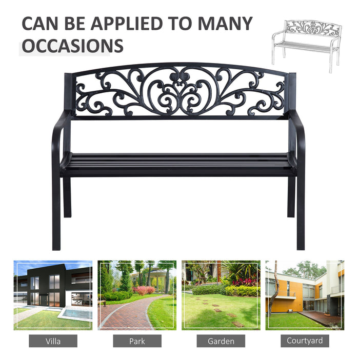 2-Seater Metal Garden Park Bench - Porch and Patio Seating Outdoor Furniture - Weather-Resistant Comfort for Couples and Friends