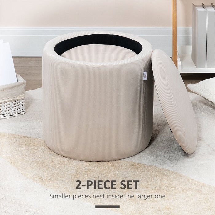 Fabric Upholstered Storage Ottoman Set of 2 - Modern Removable Lid Footstool with Ample Storage - Versatile Dressing Table Seating for Space-Saving & Organization