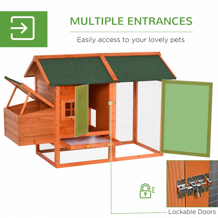 Deluxe 170cm Hen Coop - Small Animal Habitat with Nesting Box and Waterproof Roof - Lockable Door and Removable Tray for Easy Cleaning