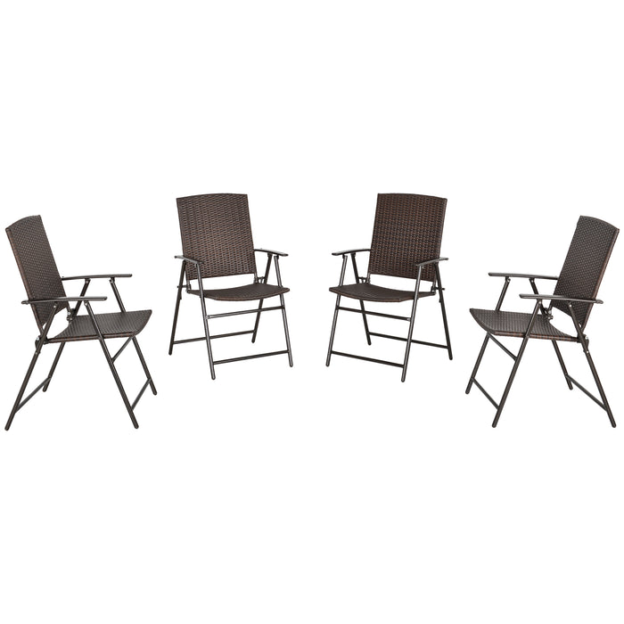 Rattan Chair 4-Piece Set - Foldable Wicker Garden Furniture with Steel Frame - Ideal for Poolside and Outdoor Seating