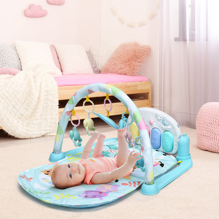 Blue Baby Play Mat - Integrated Lights and Music Feature, Suitable for Newborns - Ideal for Sensory Stimulation and Tummy Time Fun