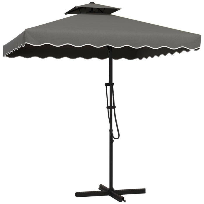 Double Top Cantilever Umbrella 2.5m - Elegant Dark Grey Garden Parasol with Decorative Ruffles - Stylish Outdoor Shade Solution for Patio Comfort