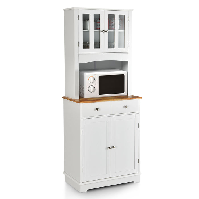 Kitchen Pantry Cabinet - Tall Design with Wood Countertop and Adjustable Shelves in White - Ideal for Homeowners Seeking Extra Storage Space