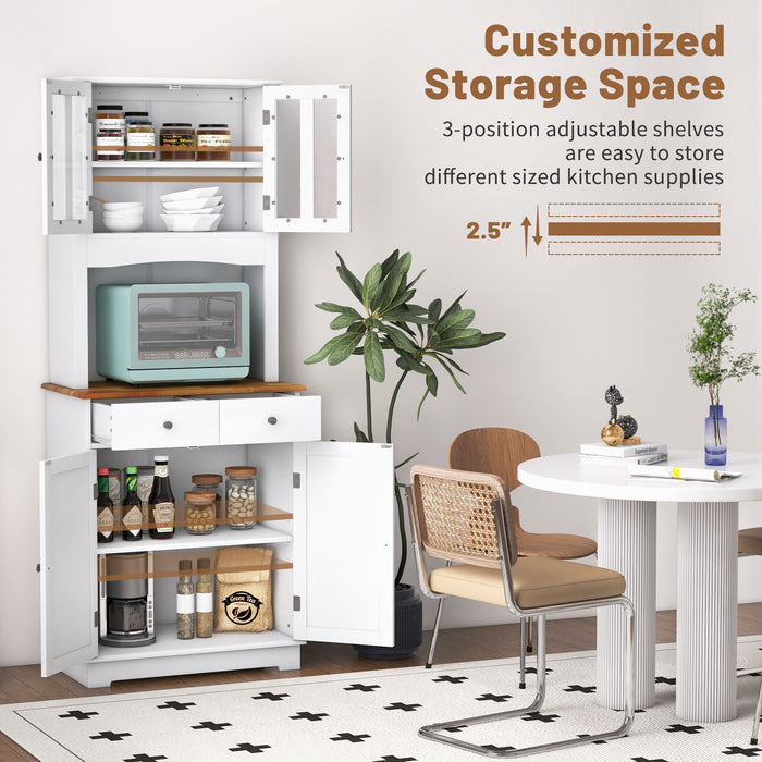 Kitchen Pantry Cabinet - Tall Design with Wood Countertop and Adjustable Shelves in White - Ideal for Homeowners Seeking Extra Storage Space