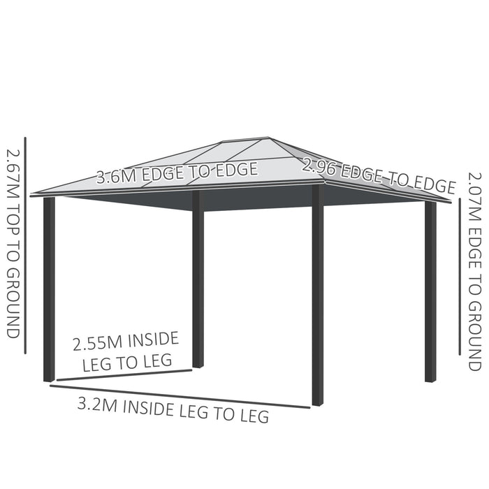 3 x 3.6 m Hardtop Gazebo - Polycarbonate Roof and Aluminium-Steel Frame with Nettings and Sidewalls - Ideal for Garden and Patio Use, Khaki Shade