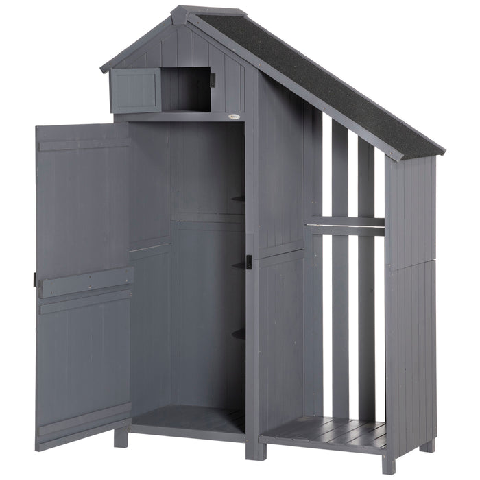 Garden Outdoor Tool Shed - Weather-Resistant Storage Unit with 3 Shelves and Sloping Roof, 129x51.5x180cm in Grey - Ideal for Organizing Garden Equipment and Supplies