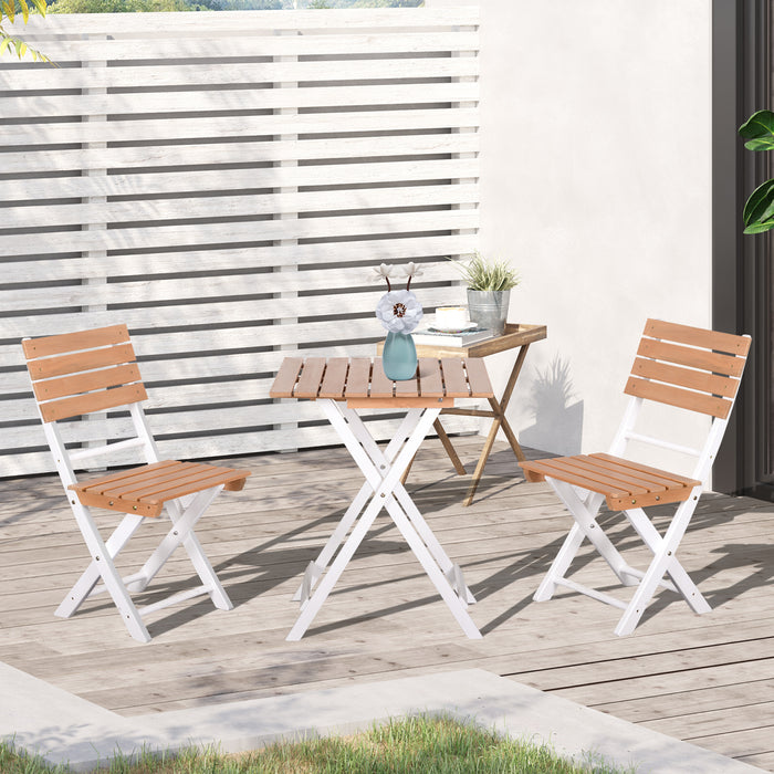 3-Piece Folding Patio Bistro Set - Pine Wood Outdoor Chair and Table Combo for Garden Poolside - Ideal for Relaxing and Entertaining Outdoors