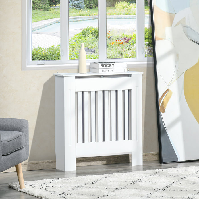 MDF Radiator Cover Cabinet - Elegant Wooden Shelving with Vertical Slatted Vents, White - Enhances Home Office Aesthetics & Heat Distribution (78L x 19W x 81H cm)