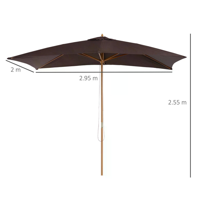 Wooden Garden Parasol - Dark Coffee 2x3m Outdoor Sun Umbrella with Canopy Shade - Ideal for Patio, Deck, and Poolside Relaxation