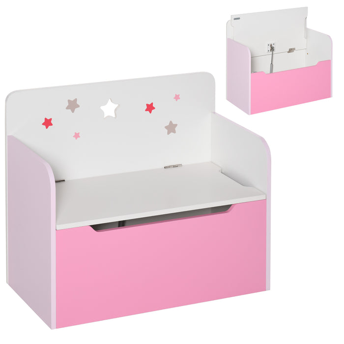 2-in-1 Wooden Toy Chest and Chair for Kids - Safety Hinge Lid with Gas Stay Bar, 60x30x50cm, Pink - Space-Saving Solution for Children's Room