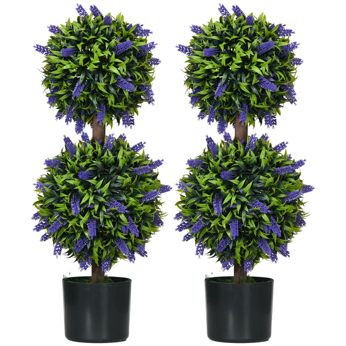 Artificial Lavender Topiary Trees - Set of 2 Faux Flower Ball Plants with Pots, 70cm - Indoor & Outdoor Home Decor Enhancement