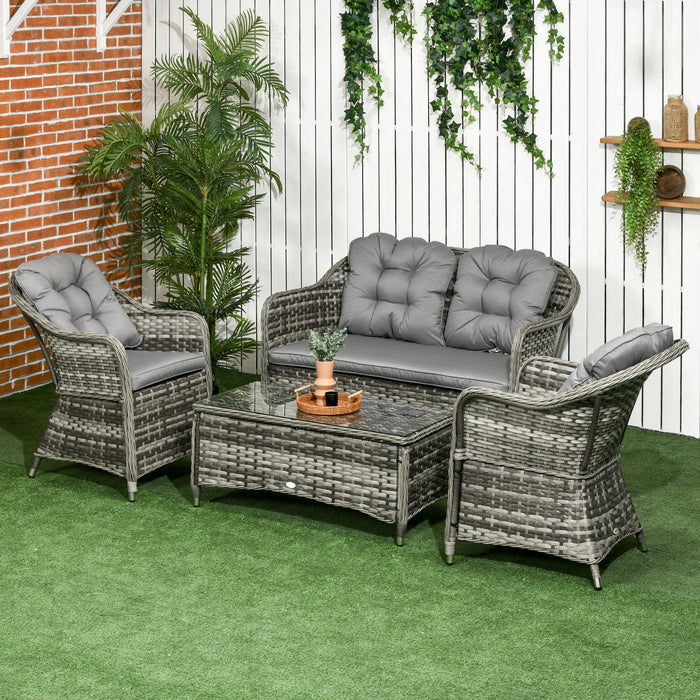 PE Rattan Wicker Sofa Set, 4 Pieces - Outdoor Patio Furniture with Coffee Table and Cushions - Ideal for Conservatory, Lawn and Patio Comfort