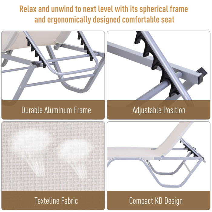 Adjustable Garden Sun Lounger - 5-Position Reclining Outdoor Chair with Lightweight Frame, Cream 84B-386CW - Ideal for Poolside Relaxation and Sunbathing