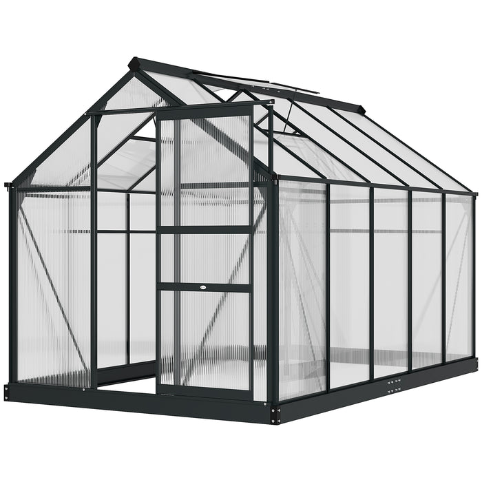 Clear Polycarbonate Greenhouse with Galvanized Base - Large 6x10ft Walk-In Structure for Plant Growing, Aluminium Frame, Sliding Door - Ideal for Gardeners and Seasonal Plant Cultivation
