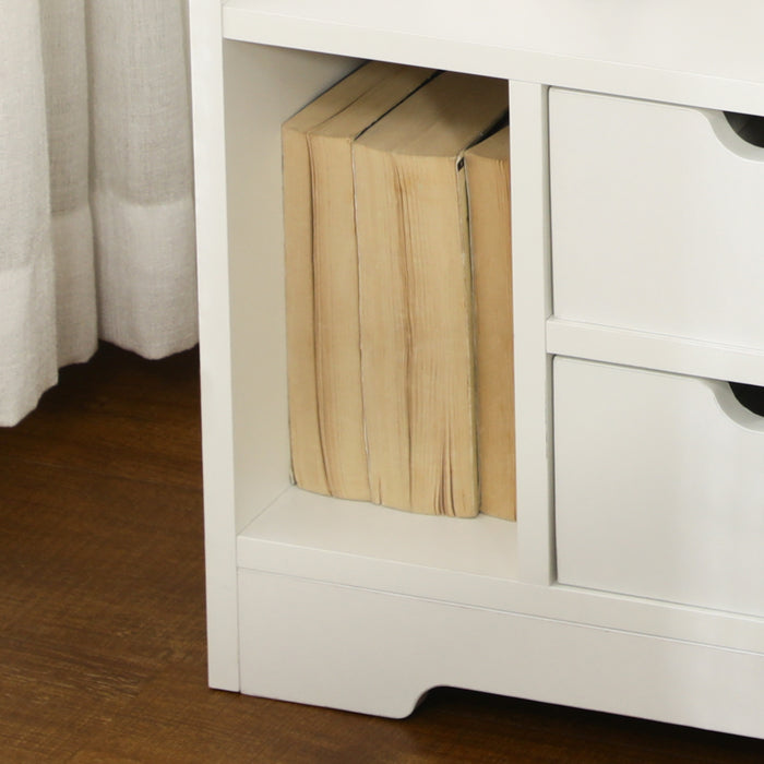 2-Drawer Bedside Table with Storage Shelves - Versatile White Accent Cabinet for Bedroom and Living Room - Space-Saving Small Organizer Side Table