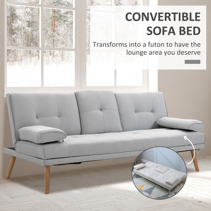 Scandinavian Style 3 Seater Sofa Bed - Recliner with Thick Cushions & Adjustable Split Back - Features Middle Table and Armrest Cup Holder for Convenient Lounging