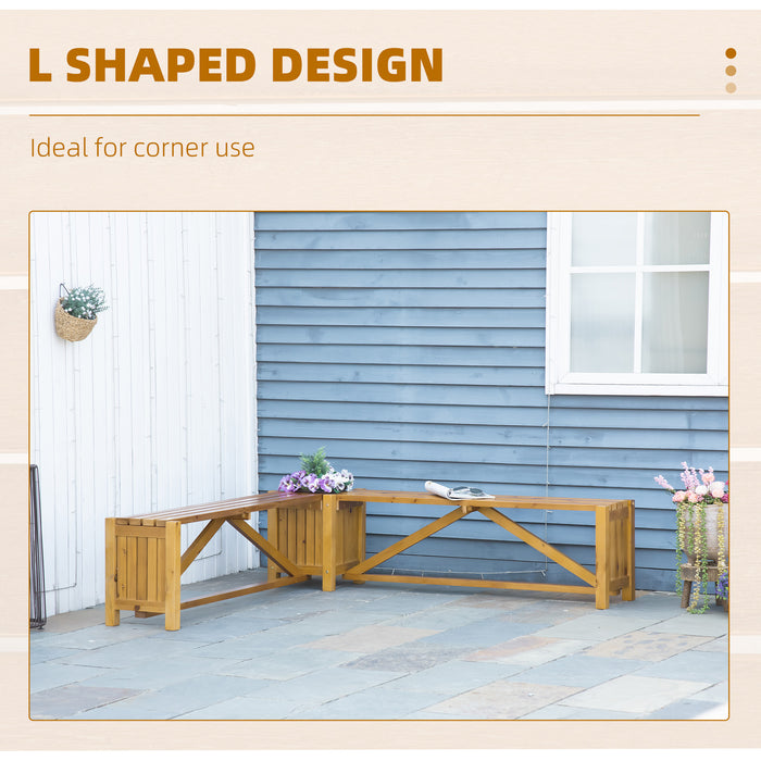 Corner Wooden Planter Bench - Outdoor Patio Combo with Seating and Plant Box - Ideal for Garden, Park, and Deck Lounging Space