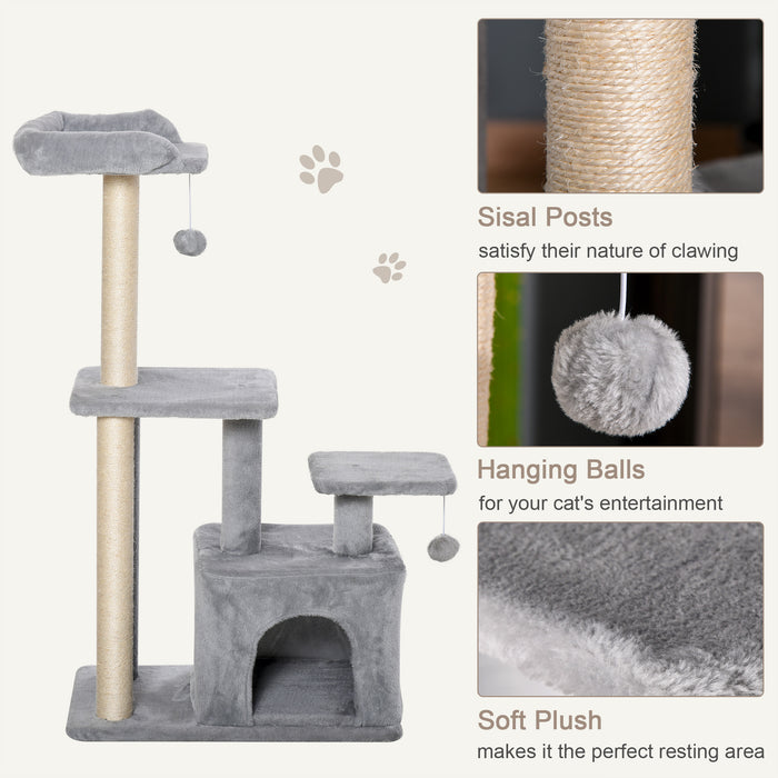 Cat Tree Tower 114cm - Climbing Activity Centre with Sisal Scratching Posts, Perches, and Hanging Ball - Ideal for Kittens and Small Cats's Play and Exercise