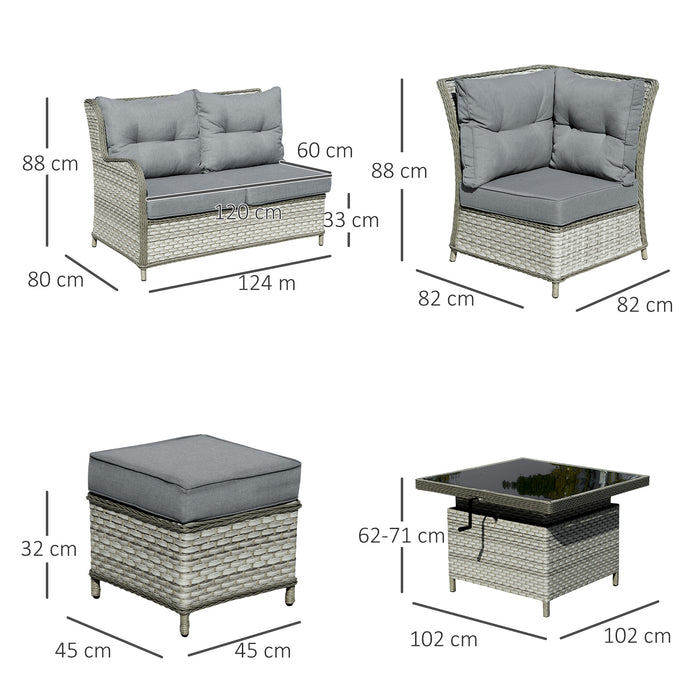 7-Seater PE Rattan Corner Sofa - Adjustable Patio Conversation Set with Rising Table & Wicker Sectional - Comfortable Outdoor Furniture with Cushions for Family and Guests