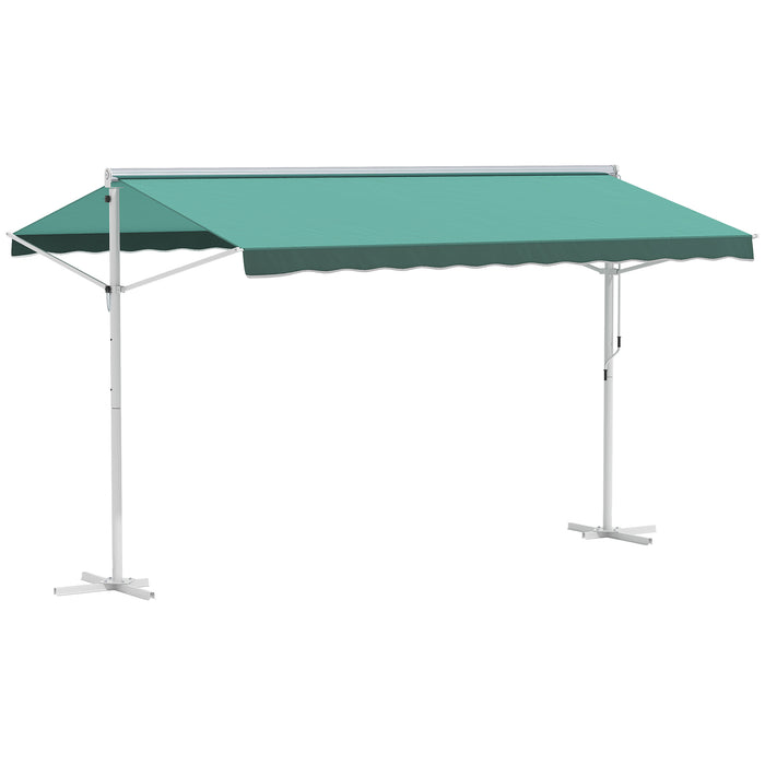 Adjustable Free-Standing Manual Awning - 2-Side Garden Canopy Shelter, 300 x 300 cm, Green/White - Ideal for Outdoor Entertainment & Sun Protection