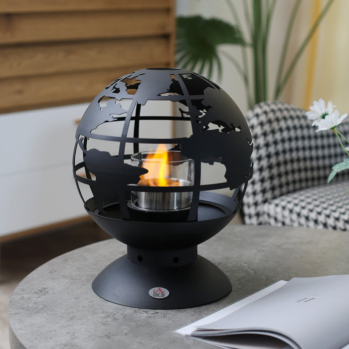 Globe Tabletop Bioethanol Fireplace - Portable Metal Design with Lid, 0.4L Tank, 1.5Hr Burning - Cozy Ambiance for Home & Outdoor Use