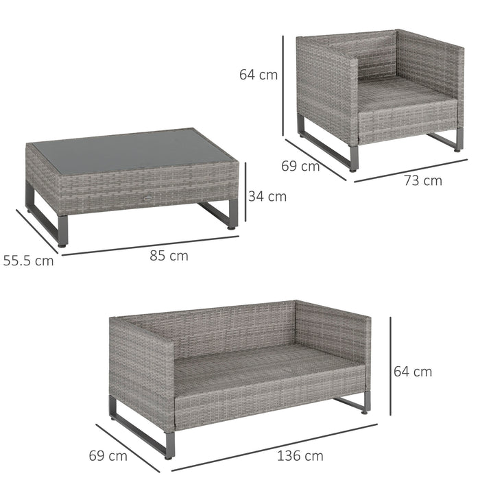 4-Seater Rattan Dining Ensemble - PE Wicker Outdoor Patio Furniture Set with Glass Top Table & Cushions - Elegant Grey Design for Garden Entertaining