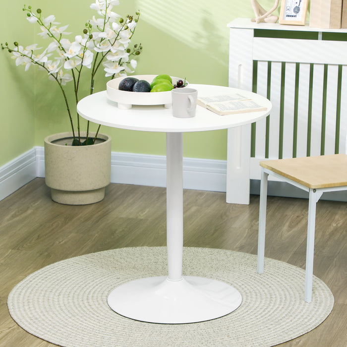 Modern Round Dining Table with Steel Base - Sleek Non-Slip Space-Saving Design for Dining Rooms - Ideal for Small Apartments, White Finish