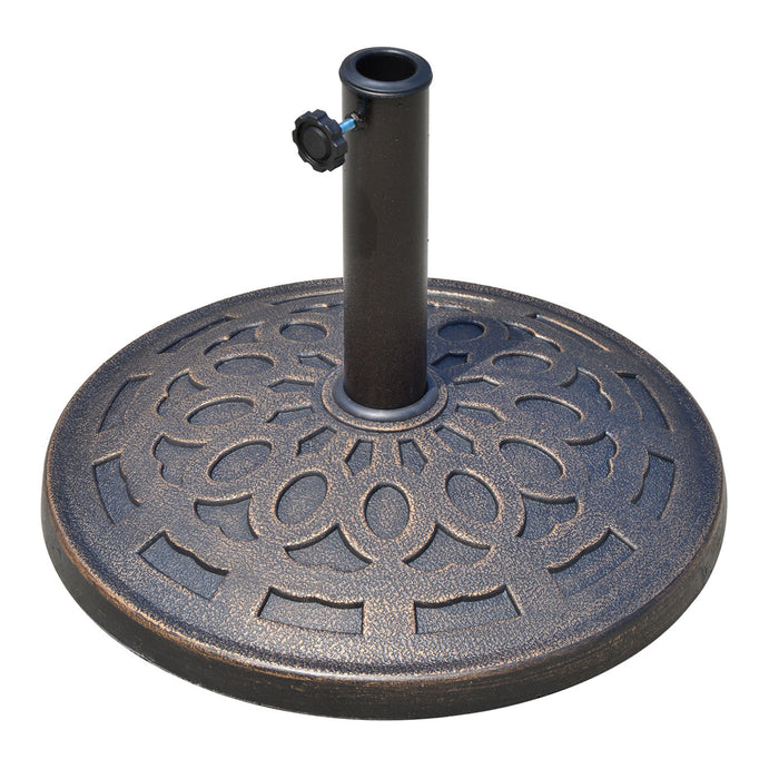 Round 14kg Decorative Resin Parasol Base - Adjustable Market Umbrella Stand in Bronze Finish - Sturdy Holder for Outdoor Shade and Stability