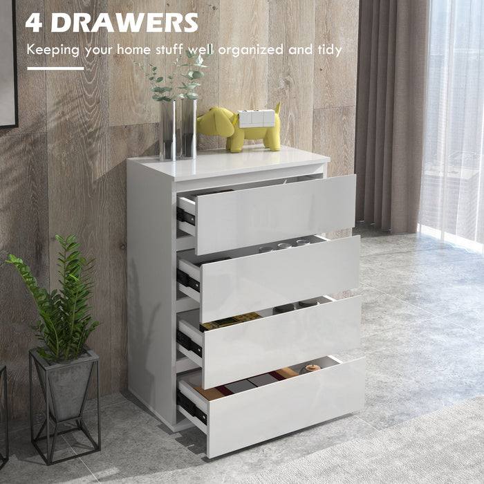 High Gloss 4-Drawer Chest - Modern White Dresser with Spacious Storage - Ideal for Bedroom Organization