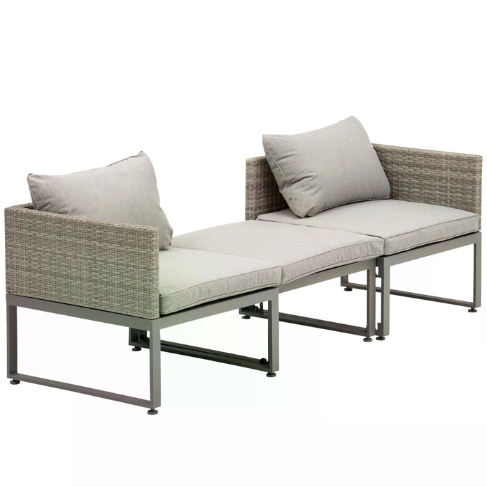 2 Seater Rattan Wicker Sofa Set with Adjustable Coffee Table - Outdoor Garden Patio Lounge Furniture, Grey - Ideal for Conversational Seating & Relaxation