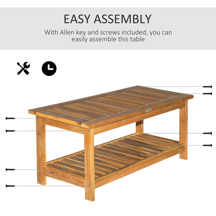 Two-Tier Acacia Wood Garden Table - 45x90cm Durable Outdoor Furniture - Ideal for Patio Display & Plant Arrangement