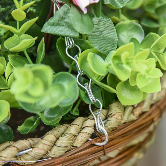 Artificial Lisianthus Flower Arrangement - Set of 2 Hanging Planters with Baskets for Décor - Enhances Indoor & Outdoor Spaces