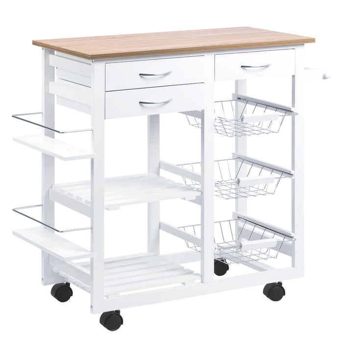 Kitchen Island Trolley Cart with Wheels - Spice Racks, Towel Holder, Baskets, and Storage Drawers - Versatile Organizer for Dining and Living Spaces