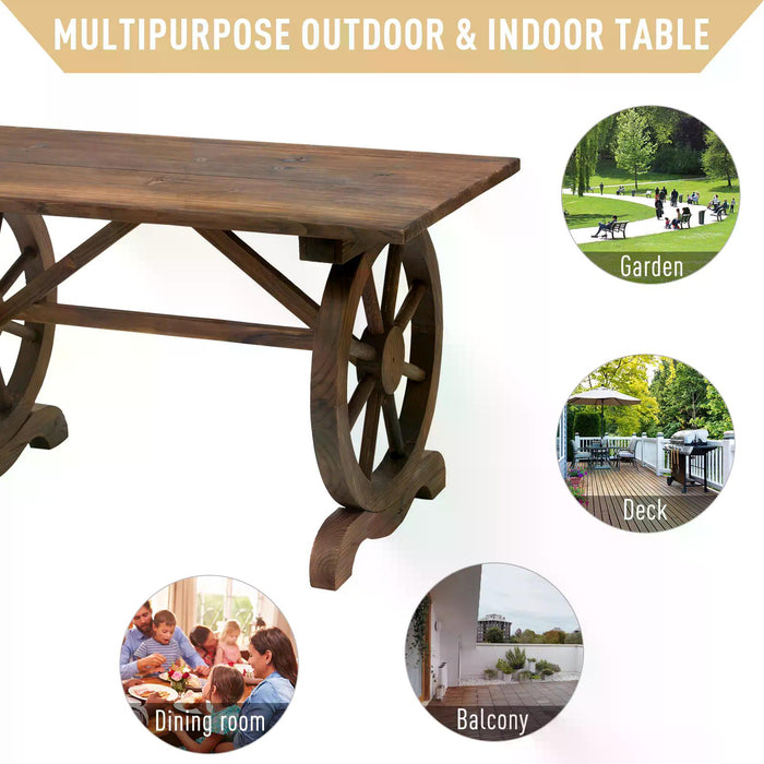 Natural Fir Wood Patio Table - Outdoor Dining and Coffee Table with Water-Resistant Finish - Ideal for Garden Displays and Al Fresco Meals