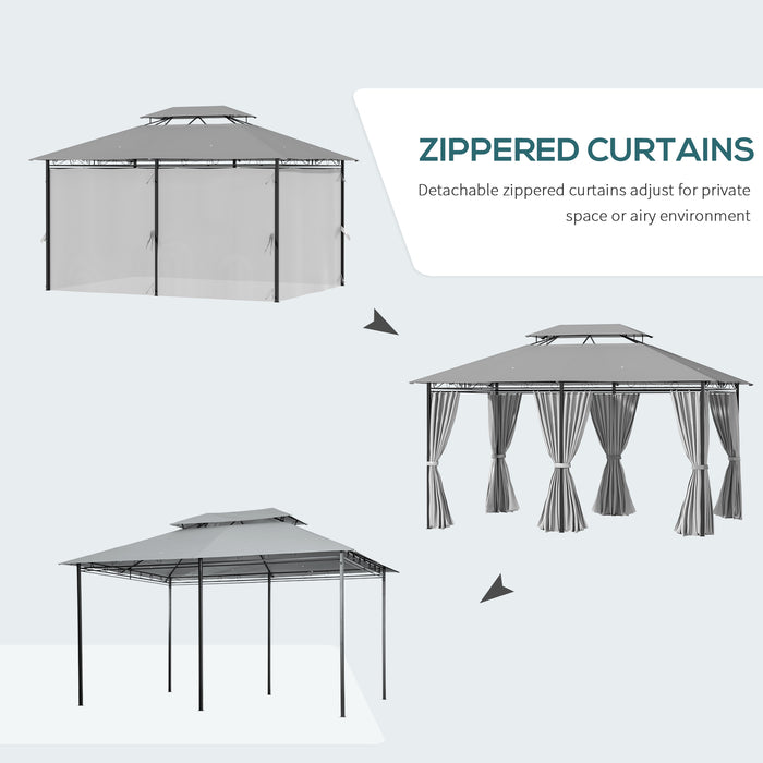 Metal Gazebo Canopy 4m x 3m - Party Tent with Curtains Sidewalls for Garden and Patio - Dark Grey Pavilion Shelter for Outdoor Entertaining