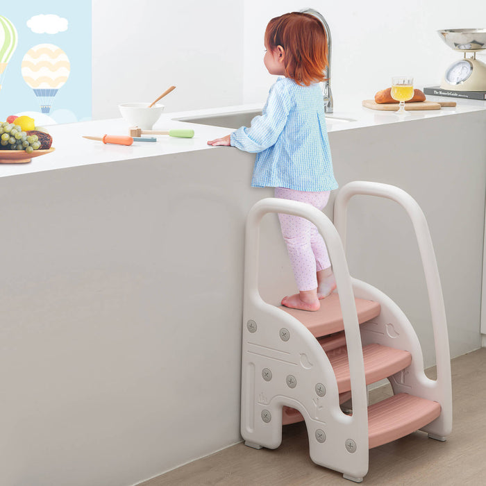 Learning Tower Brand - Toddler Step Stool with 2/3 Adjustable Heights and Safety Handles - Ideal for Kids Learning, Pink Edition