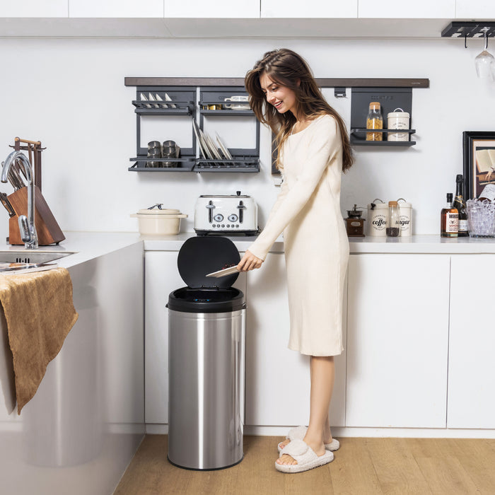 Motion Sensor Touchless Trash Can - Silver, Dual Control Mechanism - Ideal for Hygienic Waste Disposal