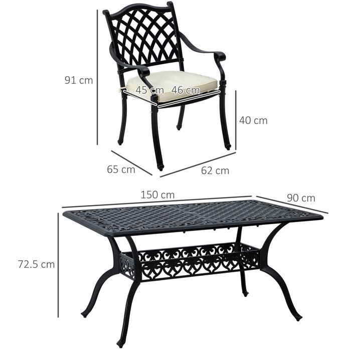 Aluminium Patio Dining Set - 7-Piece with Umbrella Hole, Black Finish - Outdoor Entertaining and Family Meals