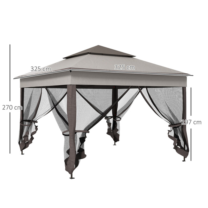 Pop-Up Gazebo with Netting - 3x3m Double-Roof Garden Tent, Includes Carry Bag - Ideal Outdoor Event Shelter for Patio and Parties, Light Grey