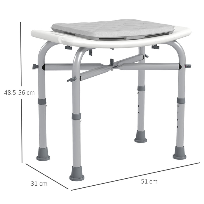 Aluminium Adjustable Shower Stool for Seniors - Comfortable Padded Cushion Seat with Shower Head Holder - Stable, Non-Slip Bath Aid for Elderly and Mobility Challenged