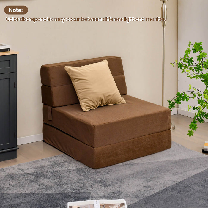 Tri-Folding Convertible Sofa Bed - Brown Floor Couch, Space Saving Design - Ideal for Small Apartments, Teens Room, and Guest Rooms