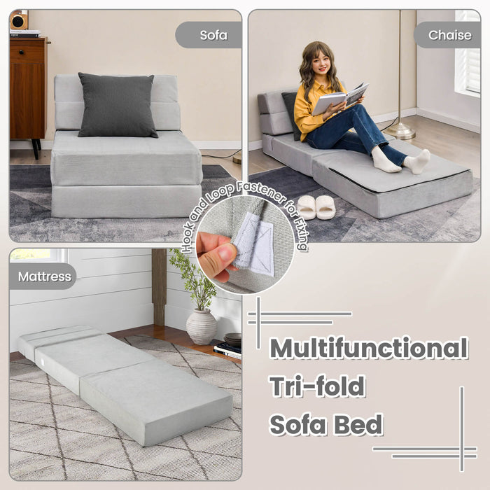 Tri-Folding Convertible Sofa Bed - Brown Floor Couch, Space Saving Design - Ideal for Small Apartments, Teens Room, and Guest Rooms