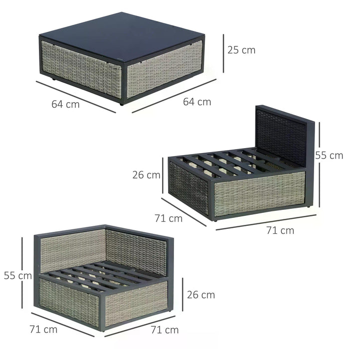 5-Seater PE Rattan Outdoor Lounge Set - Includes Coffee Table and Grey Padded Cushions - Ideal for Patio & Garden Entertaining